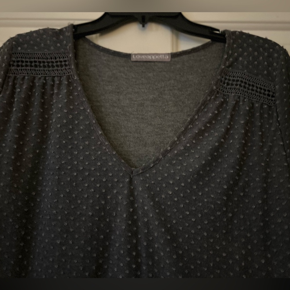 Loveappella Charcoal Textured V-Neck Top
